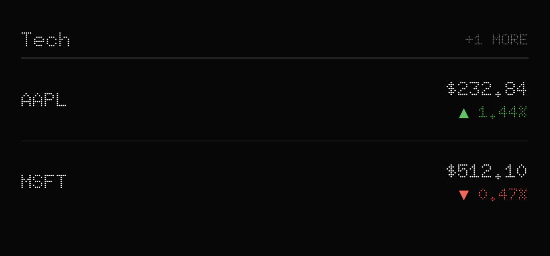 Watchlist widget in the Nothing OS dot-matrix skin